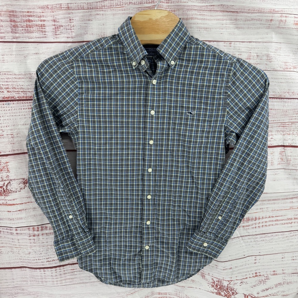 Vineyard Vines‎ Slim Fit Tucker Shirt Mens Small Grey Blue Yellow Plaid Cotton